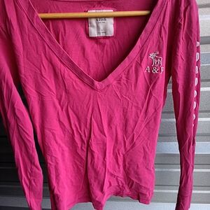 RARE Abercrombie & Fitch A & F Pink  🩷 Long Sleeve Shirt With Moose Logo 🫎